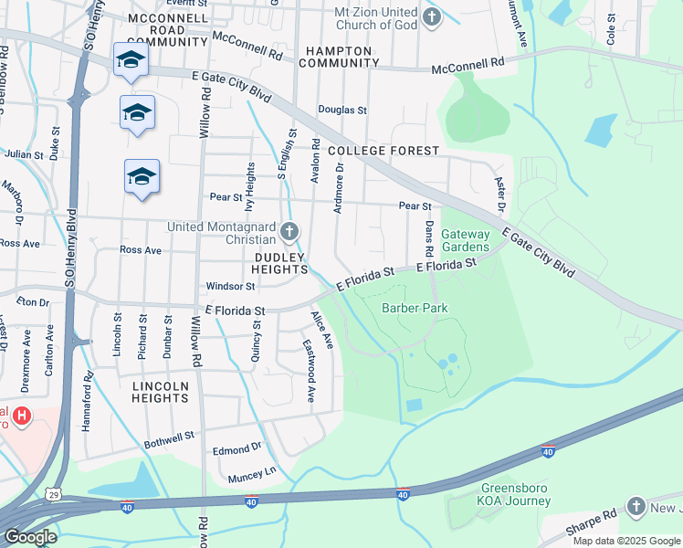 map of restaurants, bars, coffee shops, grocery stores, and more near in Greensboro