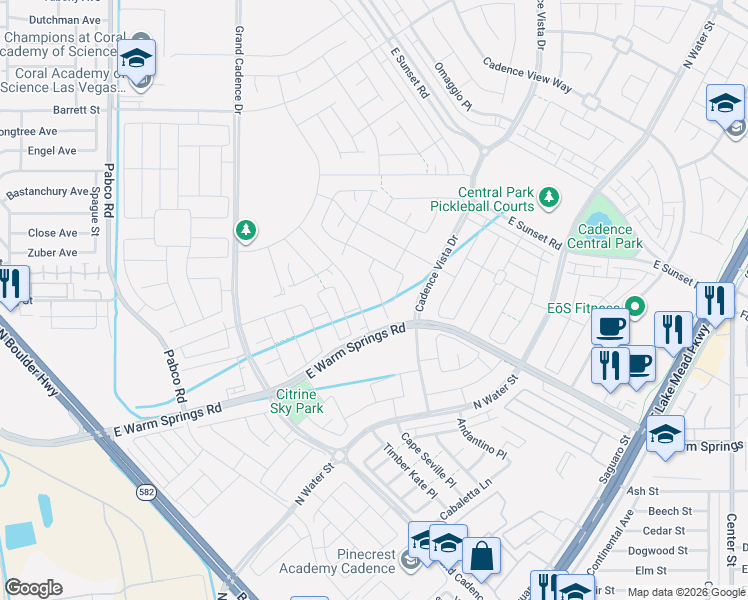 map of restaurants, bars, coffee shops, grocery stores, and more near 336 Alto Avec Lane in Henderson