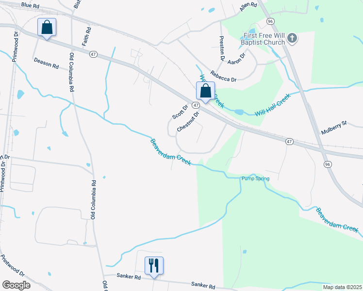 map of restaurants, bars, coffee shops, grocery stores, and more near 1103 Chestnut Drive in Burns