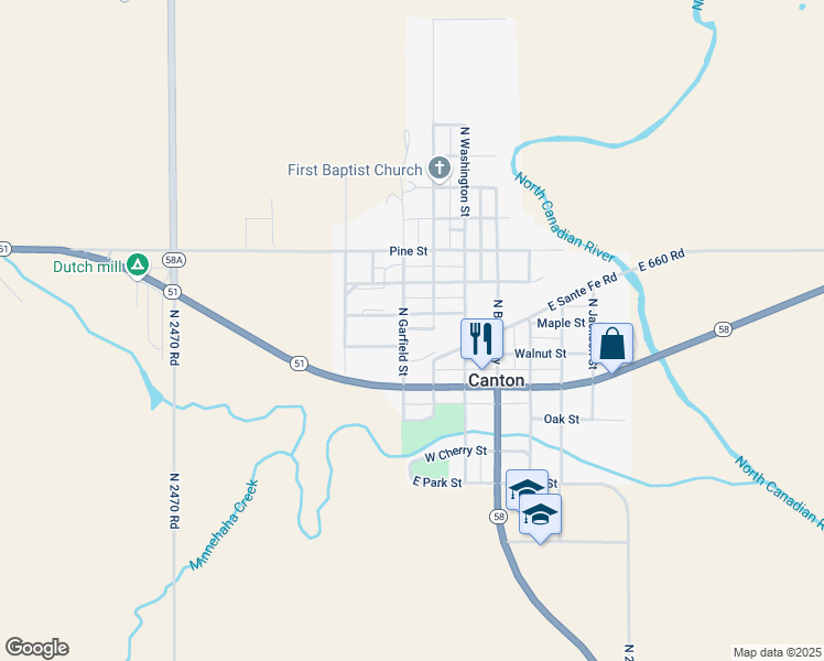 map of restaurants, bars, coffee shops, grocery stores, and more near 210 Garfield Avenue in Canton