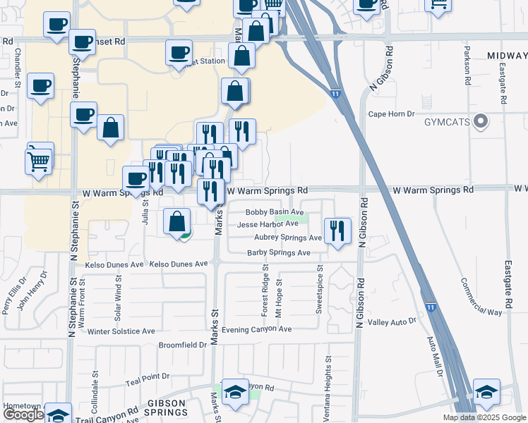 map of restaurants, bars, coffee shops, grocery stores, and more near 1122 Bobby Basin Avenue in Henderson