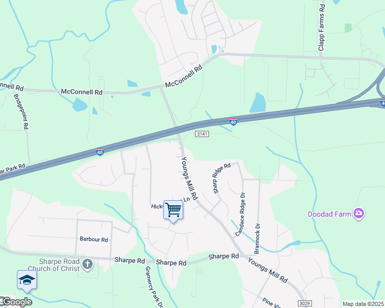 map of restaurants, bars, coffee shops, grocery stores, and more near 1303 Youngs Mill Road in Greensboro