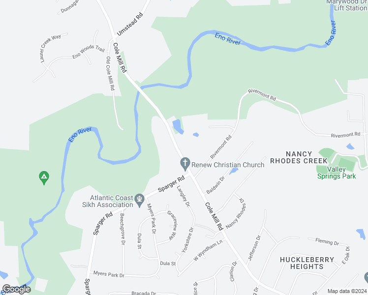 map of restaurants, bars, coffee shops, grocery stores, and more near 3920 Cole Mill Road in Durham