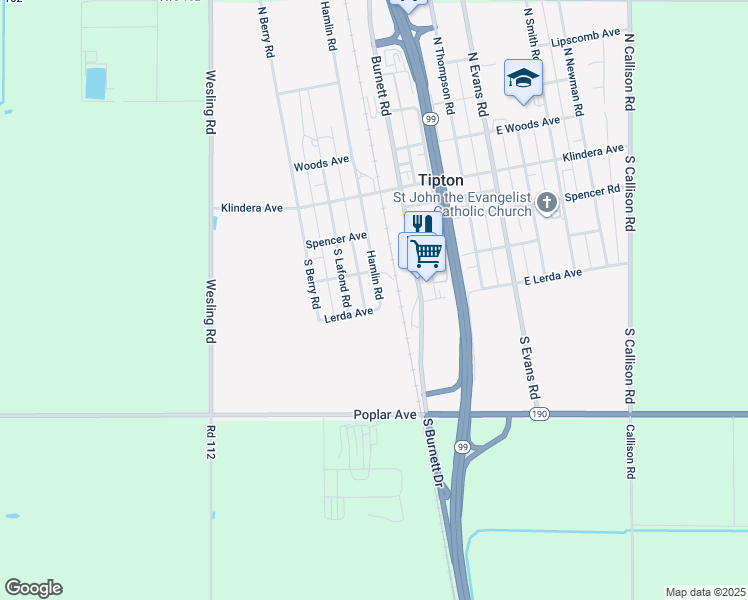 map of restaurants, bars, coffee shops, grocery stores, and more near 455 Hamlin Road in Tipton