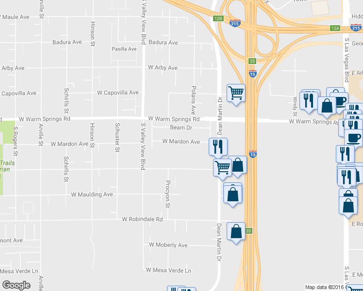 map of restaurants, bars, coffee shops, grocery stores, and more near 3371 West Mardon Avenue in Las Vegas