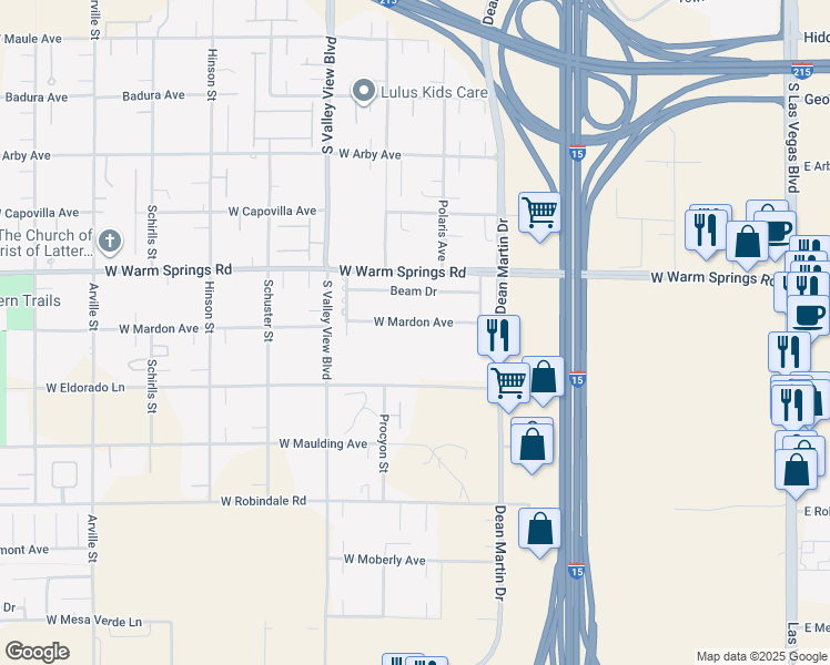 map of restaurants, bars, coffee shops, grocery stores, and more near 3371 West Mardon Avenue in Las Vegas