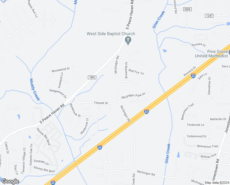 map of restaurants, bars, coffee shops, grocery stores, and more near 658 McGregor Road in Winston-Salem