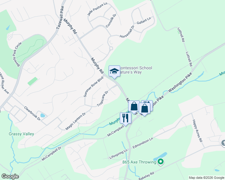 map of restaurants, bars, coffee shops, grocery stores, and more near 4526 Linton Rose Lane in Knoxville