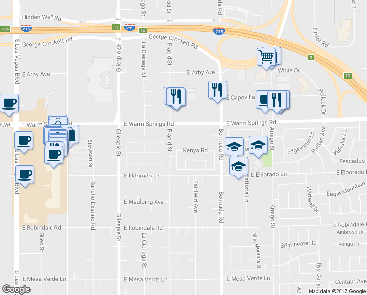 map of restaurants, bars, coffee shops, grocery stores, and more near 324 Kenya Road in Las Vegas