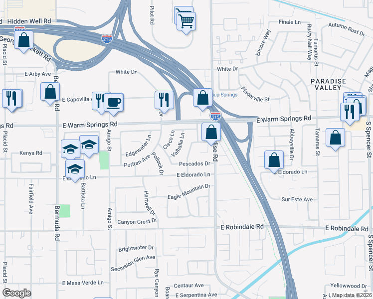 map of restaurants, bars, coffee shops, grocery stores, and more near 7427 Trudy Lane in Las Vegas
