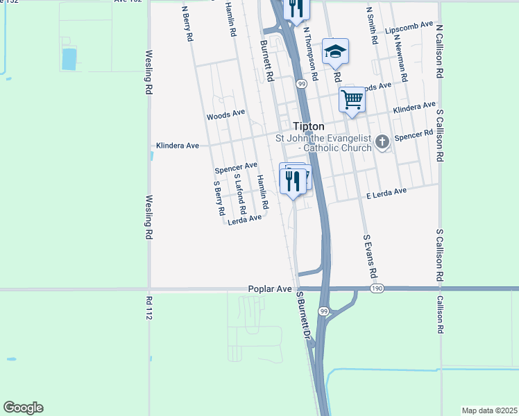 map of restaurants, bars, coffee shops, grocery stores, and more near 455 Hamlin Road in Tipton