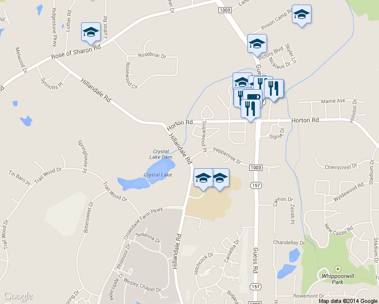 map of restaurants, bars, coffee shops, grocery stores, and more near 2206 Peppertree Street in Durham