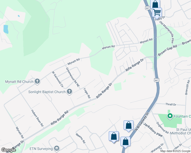 map of restaurants, bars, coffee shops, grocery stores, and more near 2957 Colt Drive Northeast in Knoxville