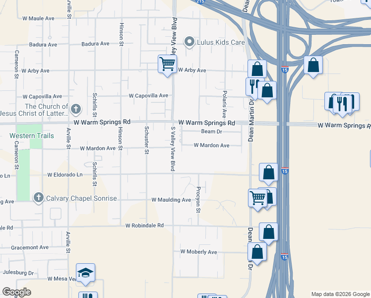 map of restaurants, bars, coffee shops, grocery stores, and more near 3511 West Mardon Avenue in Las Vegas
