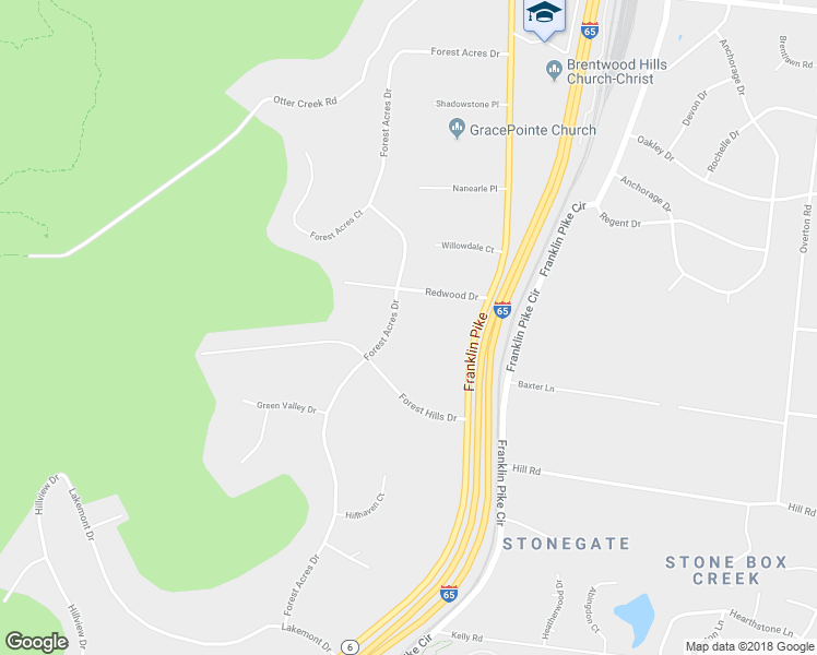 map of restaurants, bars, coffee shops, grocery stores, and more near 5305 Forest Acres Drive in Nashville