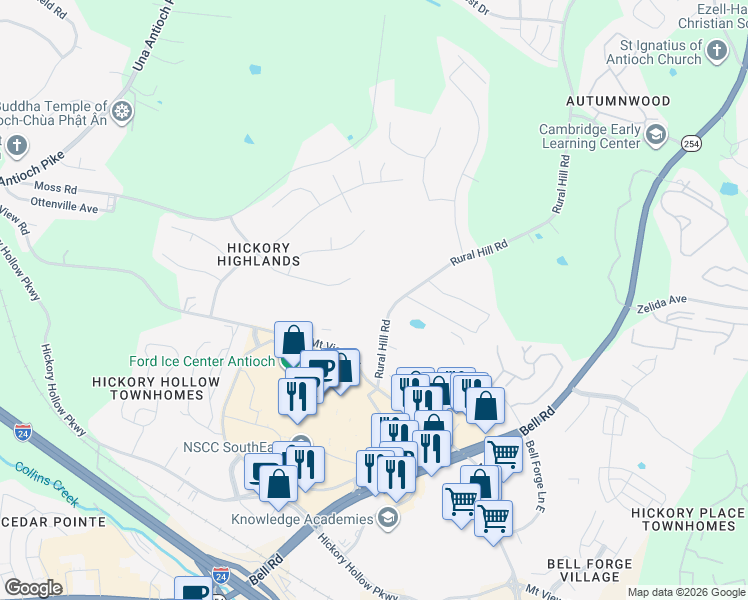 map of restaurants, bars, coffee shops, grocery stores, and more near 1403 Rural Hill Road in Nashville