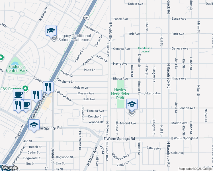 map of restaurants, bars, coffee shops, grocery stores, and more near 259 Mojave Lane in Henderson