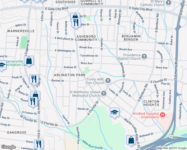 map of restaurants, bars, coffee shops, grocery stores, and more near 808 Dale Street in Greensboro