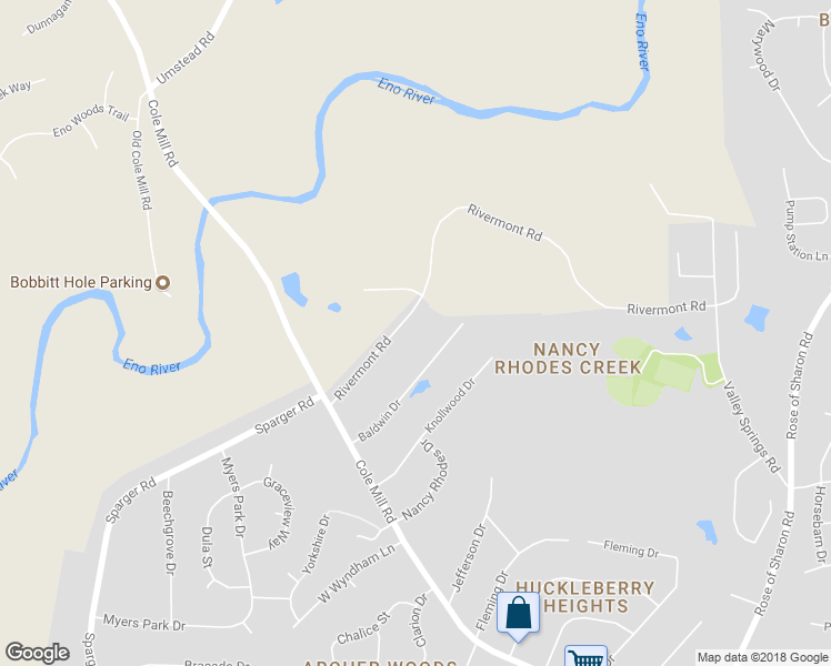 map of restaurants, bars, coffee shops, grocery stores, and more near 3800 Rivermont Road in Durham