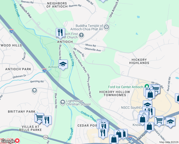 map of restaurants, bars, coffee shops, grocery stores, and more near 5068 Hickory Hollow Parkway in Nashville