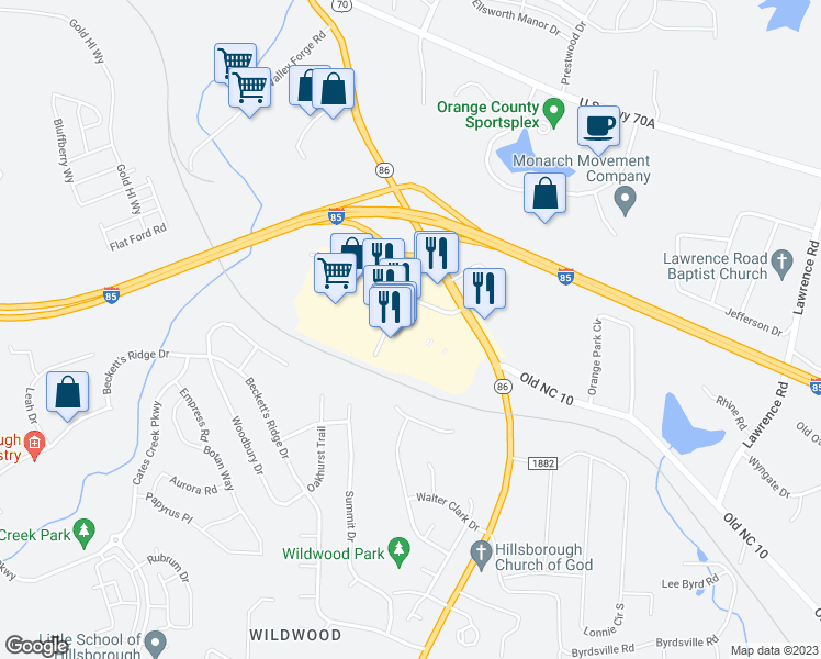 map of restaurants, bars, coffee shops, grocery stores, and more near 617 Hampton Pointe in Hillsborough