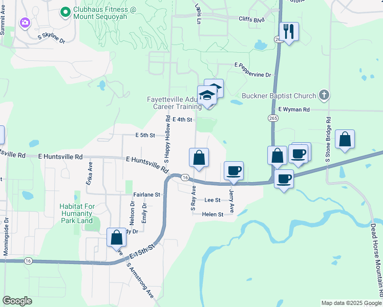 map of restaurants, bars, coffee shops, grocery stores, and more near 637 South Ray Avenue in Fayetteville