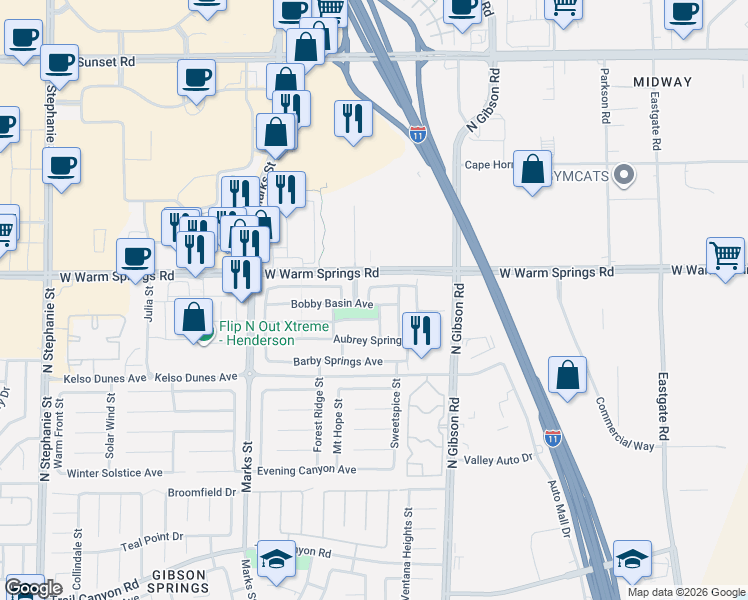 map of restaurants, bars, coffee shops, grocery stores, and more near 1074 Bobby Basin Avenue in Henderson