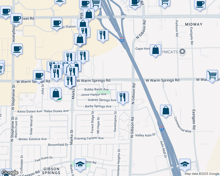 map of restaurants, bars, coffee shops, grocery stores, and more near 1070 Bobby Basin Avenue in Henderson