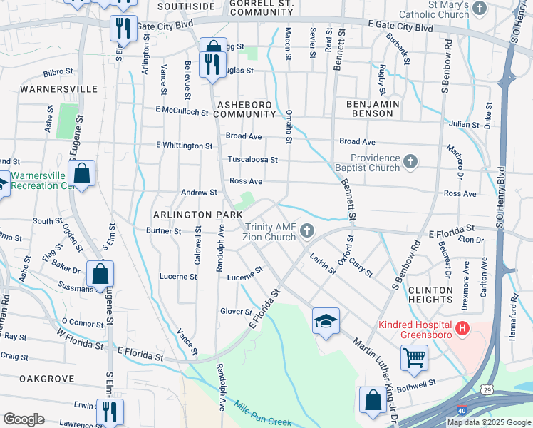 map of restaurants, bars, coffee shops, grocery stores, and more near 800 Dale Street in Greensboro