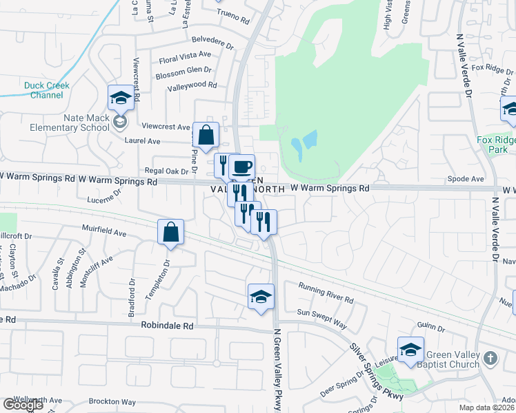 map of restaurants, bars, coffee shops, grocery stores, and more near 2272 North Green Valley Parkway in Henderson