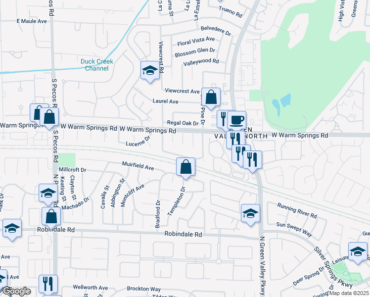 map of restaurants, bars, coffee shops, grocery stores, and more near 2241 Grayson Circle in Henderson