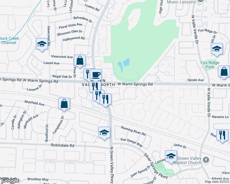 map of restaurants, bars, coffee shops, grocery stores, and more near 3001 West Warm Springs Road in Henderson