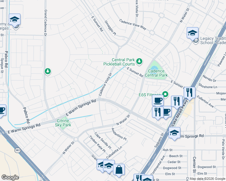 map of restaurants, bars, coffee shops, grocery stores, and more near 358 Badinerie Street in Henderson