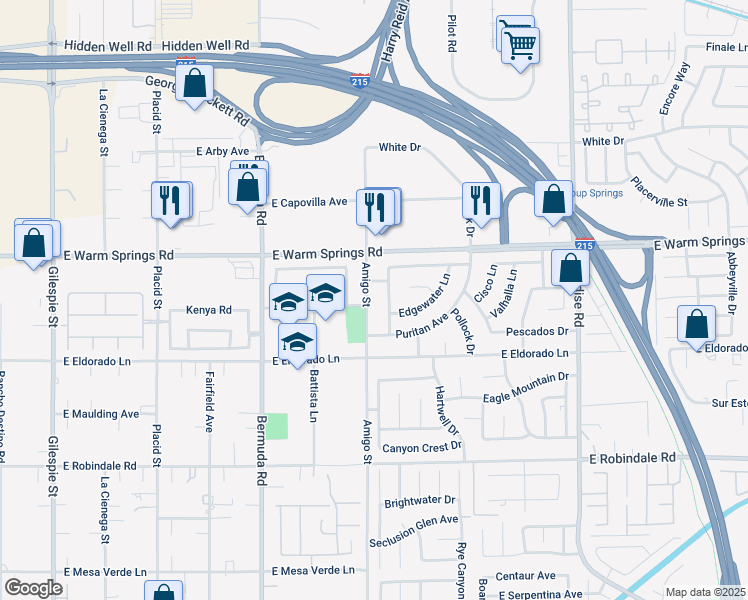 map of restaurants, bars, coffee shops, grocery stores, and more near 7389 Picardie Lane in Las Vegas