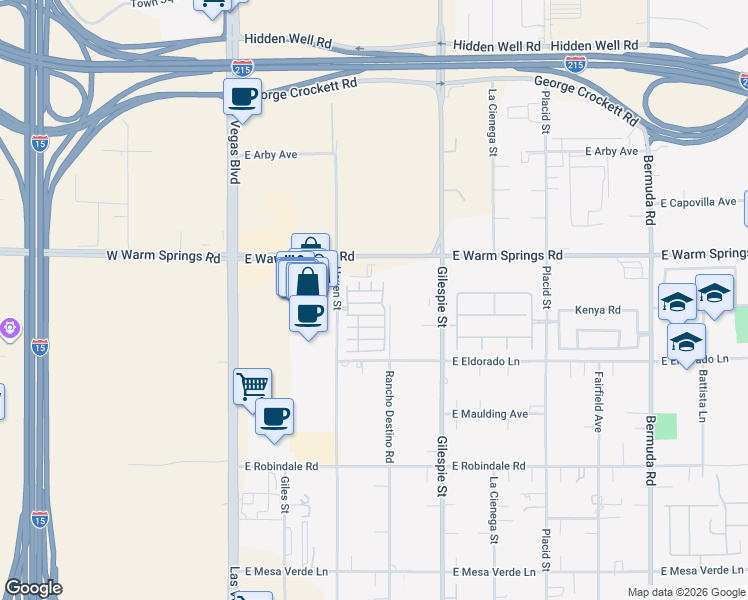 map of restaurants, bars, coffee shops, grocery stores, and more near 128 Coronation Avenue in Las Vegas