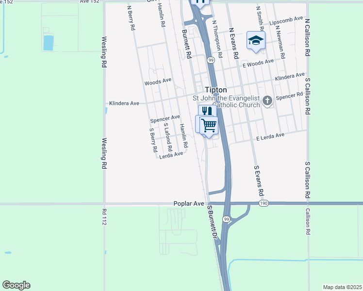map of restaurants, bars, coffee shops, grocery stores, and more near 455 Hamlin Road in Tipton