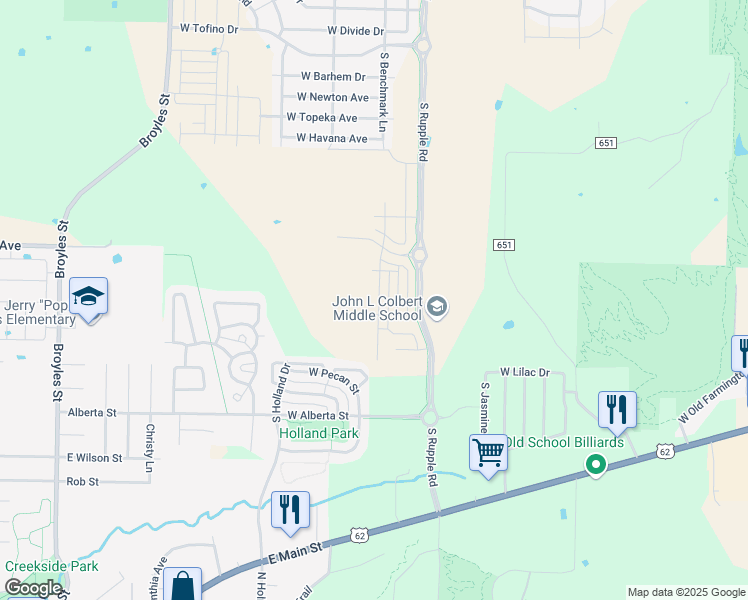 map of restaurants, bars, coffee shops, grocery stores, and more near 4334 West Cottage Street in Fayetteville