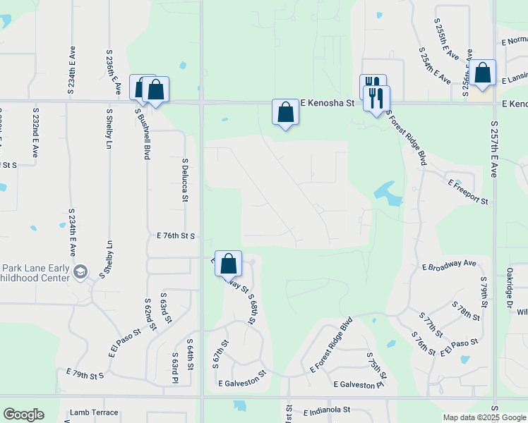 map of restaurants, bars, coffee shops, grocery stores, and more near 24276 East 75 Court South in Broken Arrow