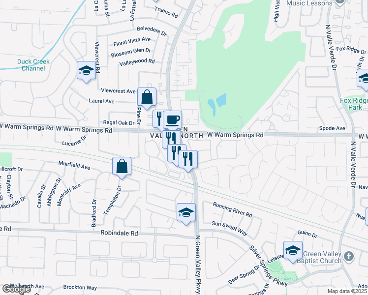 map of restaurants, bars, coffee shops, grocery stores, and more near 2272 North Green Valley Parkway in Henderson