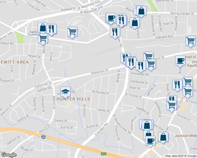 map of restaurants, bars, coffee shops, grocery stores, and more near 3203 Immanuel Road in Greensboro