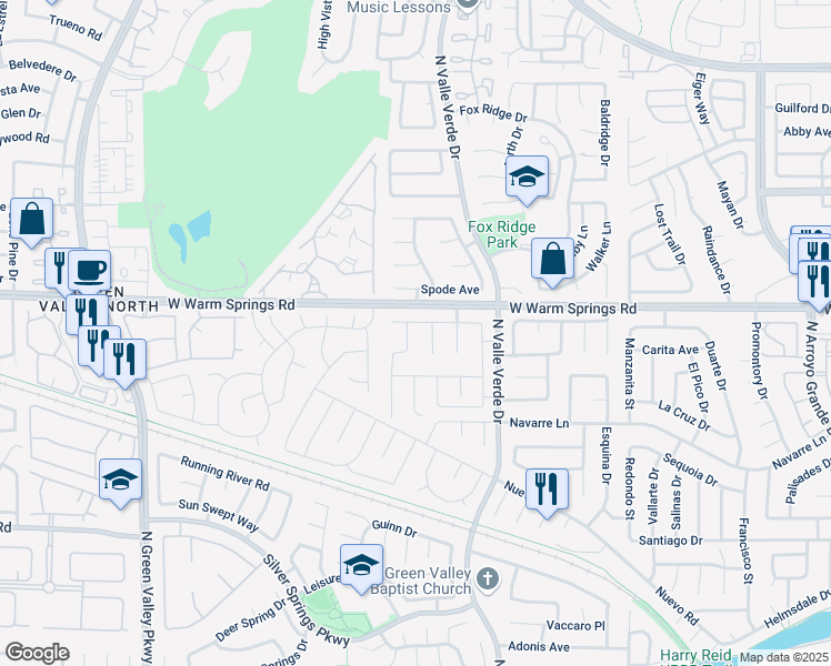map of restaurants, bars, coffee shops, grocery stores, and more near 399 Rushing Creek Court in Henderson