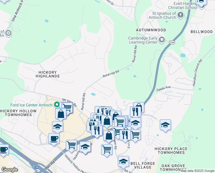 map of restaurants, bars, coffee shops, grocery stores, and more near 1374 Rural Hill Road in Nashville