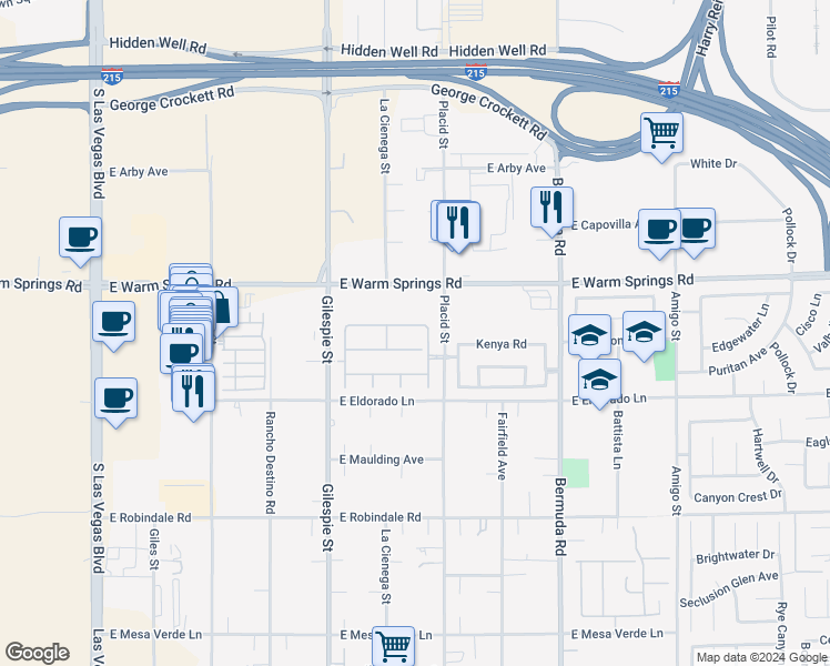 map of restaurants, bars, coffee shops, grocery stores, and more near 277 White Willow Avenue in Las Vegas