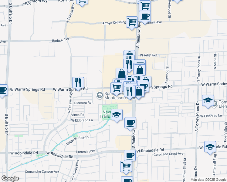 map of restaurants, bars, coffee shops, grocery stores, and more near 7314 Davenbury Street in Las Vegas