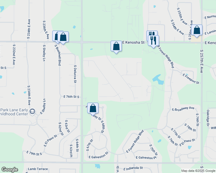 map of restaurants, bars, coffee shops, grocery stores, and more near 24276 East 75 Court South in Broken Arrow