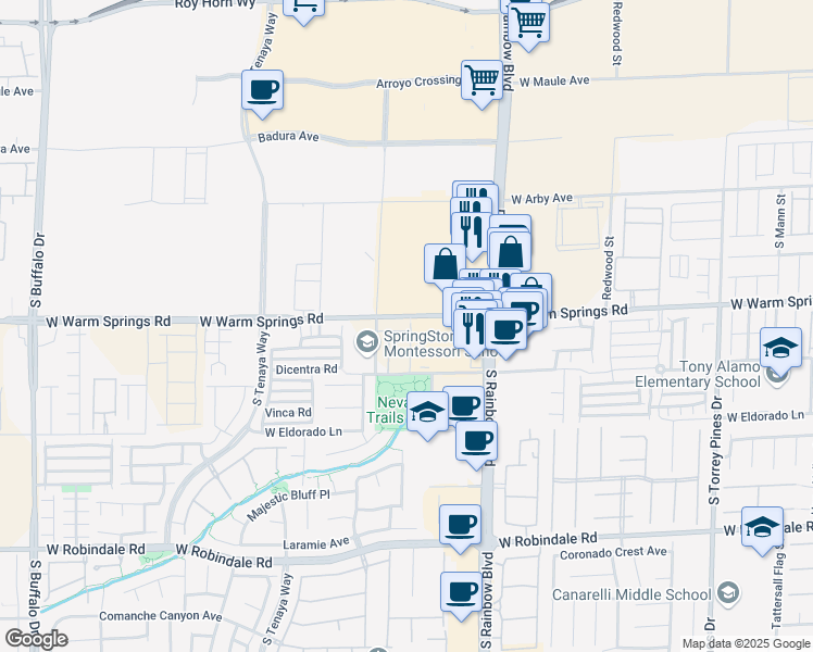 map of restaurants, bars, coffee shops, grocery stores, and more near 7080 Parkallen Avenue in Las Vegas