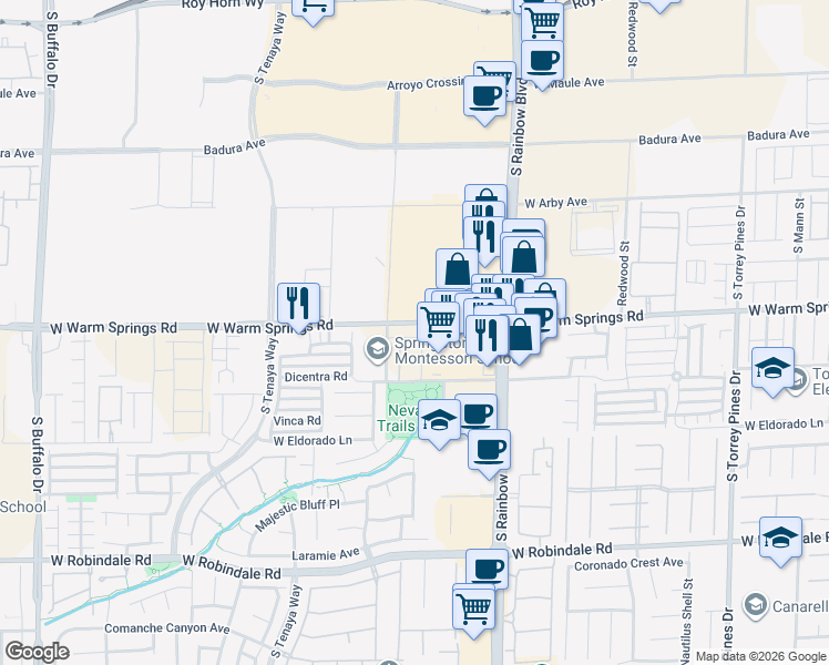 map of restaurants, bars, coffee shops, grocery stores, and more near 7086 Parkallen Avenue in Las Vegas