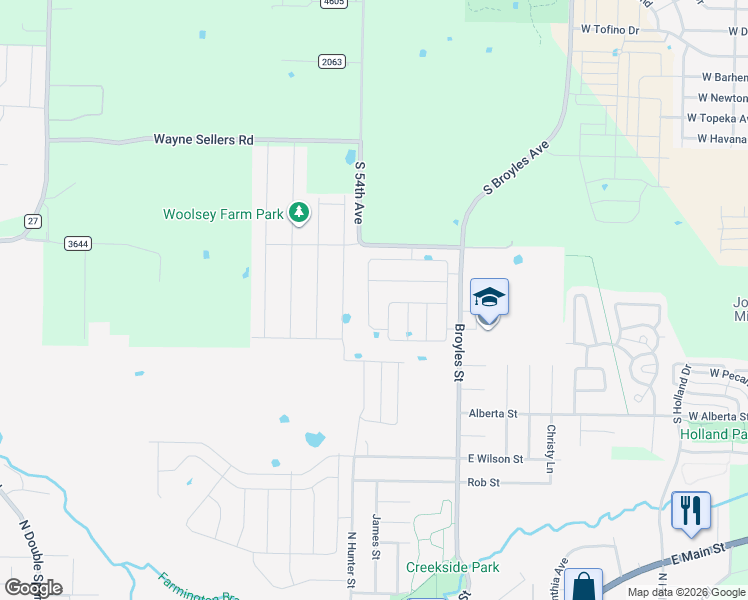 map of restaurants, bars, coffee shops, grocery stores, and more near 941 Broyles Street in Farmington