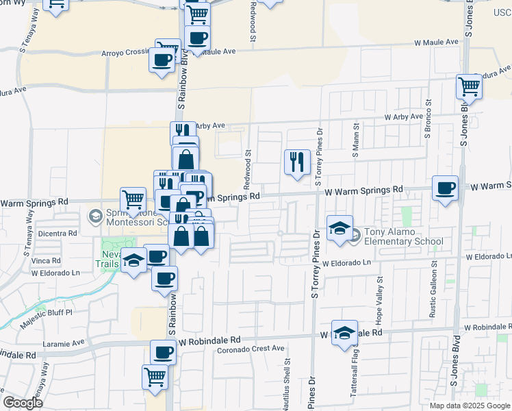 map of restaurants, bars, coffee shops, grocery stores, and more near 6679 Higger Tor Avenue in Las Vegas
