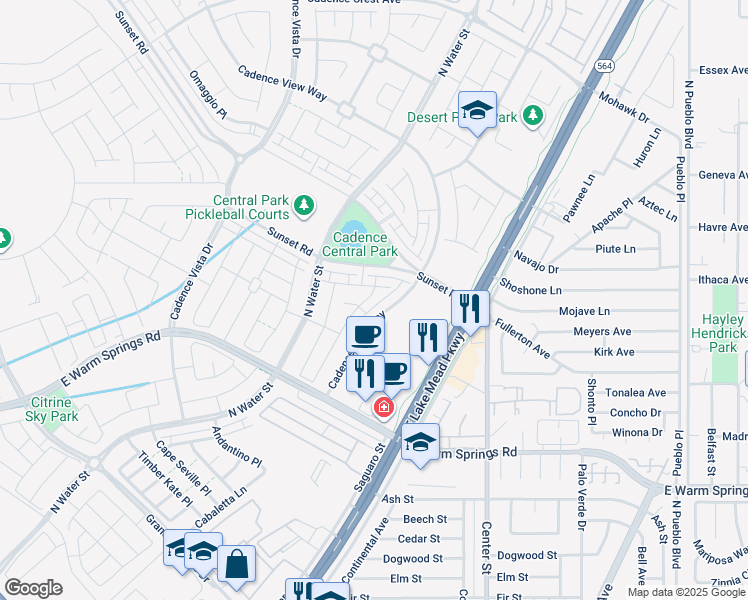 map of restaurants, bars, coffee shops, grocery stores, and more near 412 Gracious Way in Henderson